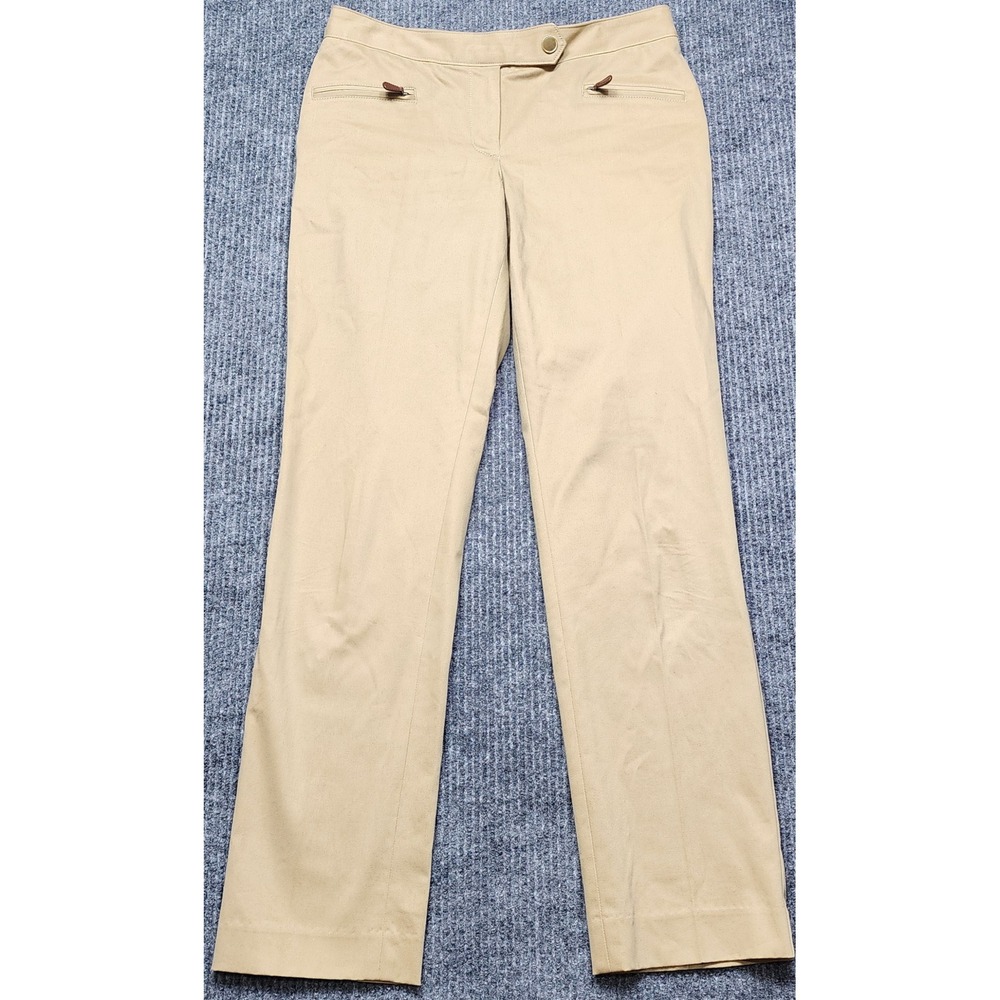 Talbots Signature Tan Khaki Straight Leg Dress Pants Womens Size 2 Zip Pockets
